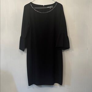 Karl Lagerfeld Paris Black 3/4 Sleeve Dress with Studded Neckline Size 12